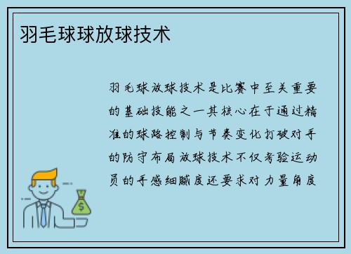 羽毛球球放球技术